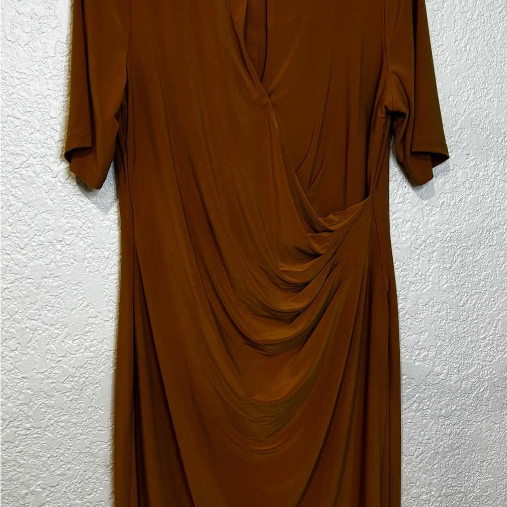 Evan Picone Warm Brown Draped Long Sleeve Dress